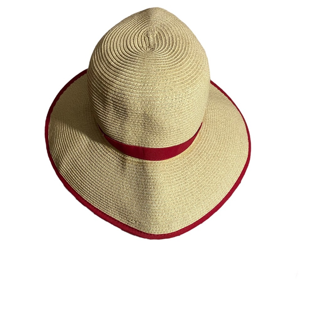 Nine West Straw Packable Red Ribbon Visor Hat Adjustable Strap